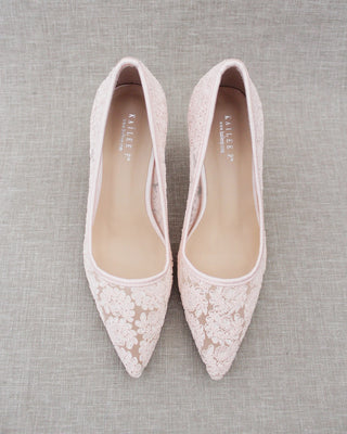 pink bridal lace heels