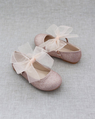 Rose gold glitter flats with bow