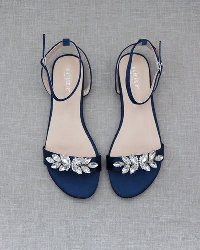 navy satin women sandals