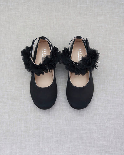 Black ballet flats with flowers