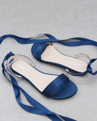 Satin Flat Sandal with Ballerina Lace Up