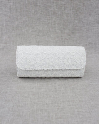 white crochet lace wedding clutch