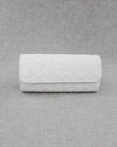 white crochet lace wedding clutch