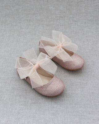 Rose gold glitter flats with bow