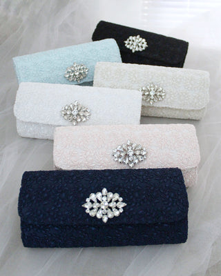 Crochet Evening Clutch with Cluster Teardrop BroochClutch