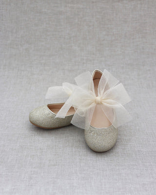 Gold glitter shoes with bow