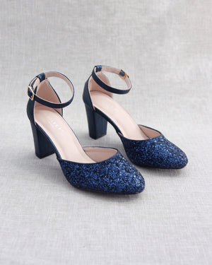 Rock Glitter Block Heel with Ankle Strap