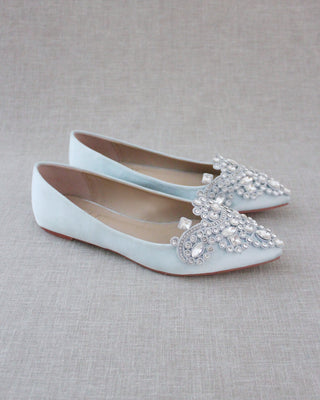 Light Blue Embellished Rhinestone Wedding Flats