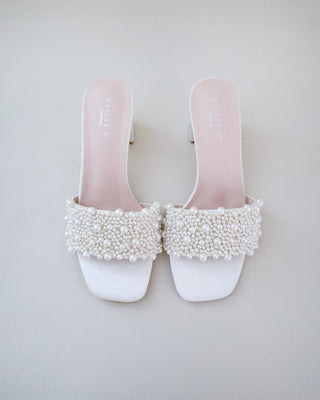 ivory pearls wedding block heel sandals