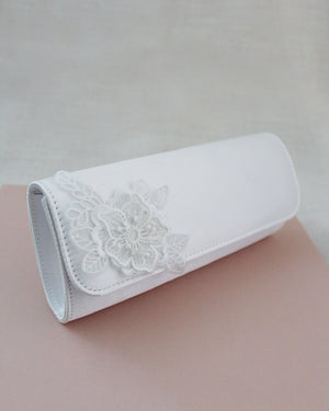 Camellia Satin White Wedding Clutch