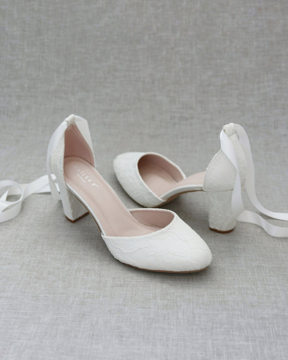 Ivory Lace Block Heel with Ballerina Lace Up - Women Shoes, Bridal ...