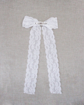 White Long Tail Vintage Lace Bow Hair Clip