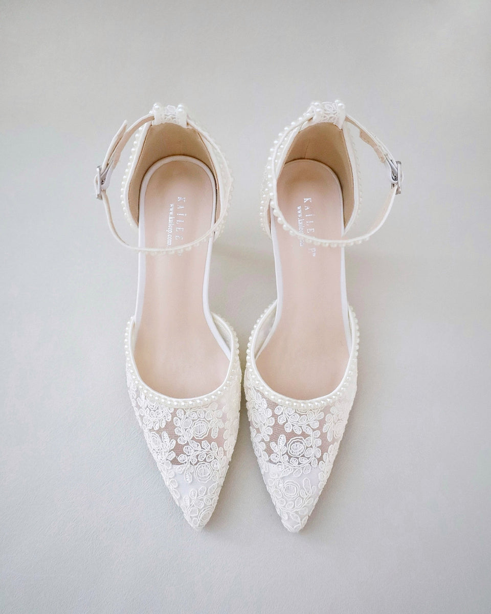 Lace Bridal Heels with Pearls, Bridesmaids Shoes, Women Heels, Prom ...