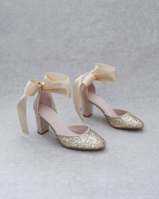 Rock Glitter Block Heel with Wrapped Satin Tie