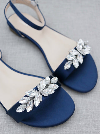 navy satin women sandals