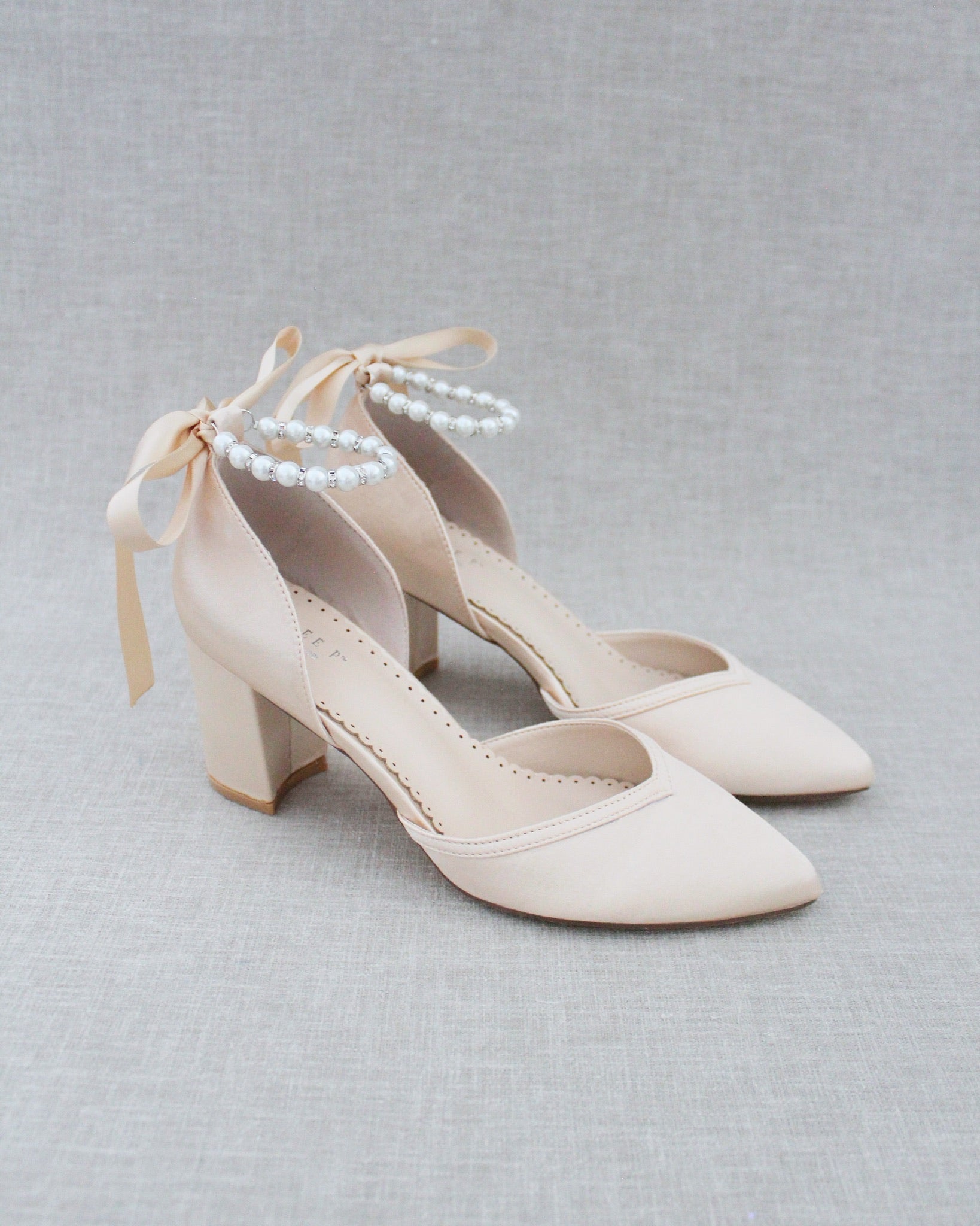 Pearl Ankle Strap Evening Block Heel Prom Shoes Bridesmaids Shoes 10 Pearls Silver Beads