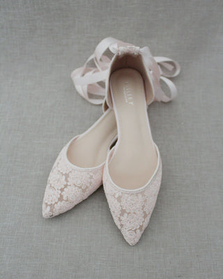 Pink Lace Women Flats with Ballerina Laces