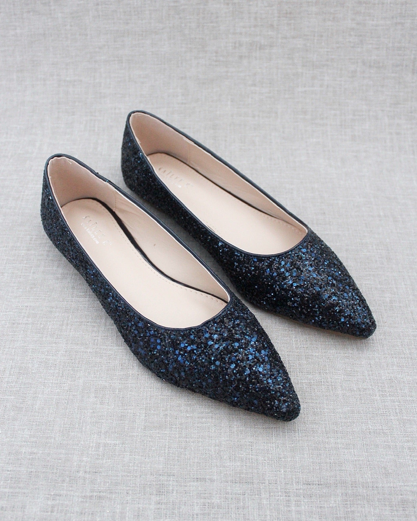 Black sparkle flat shoes sale