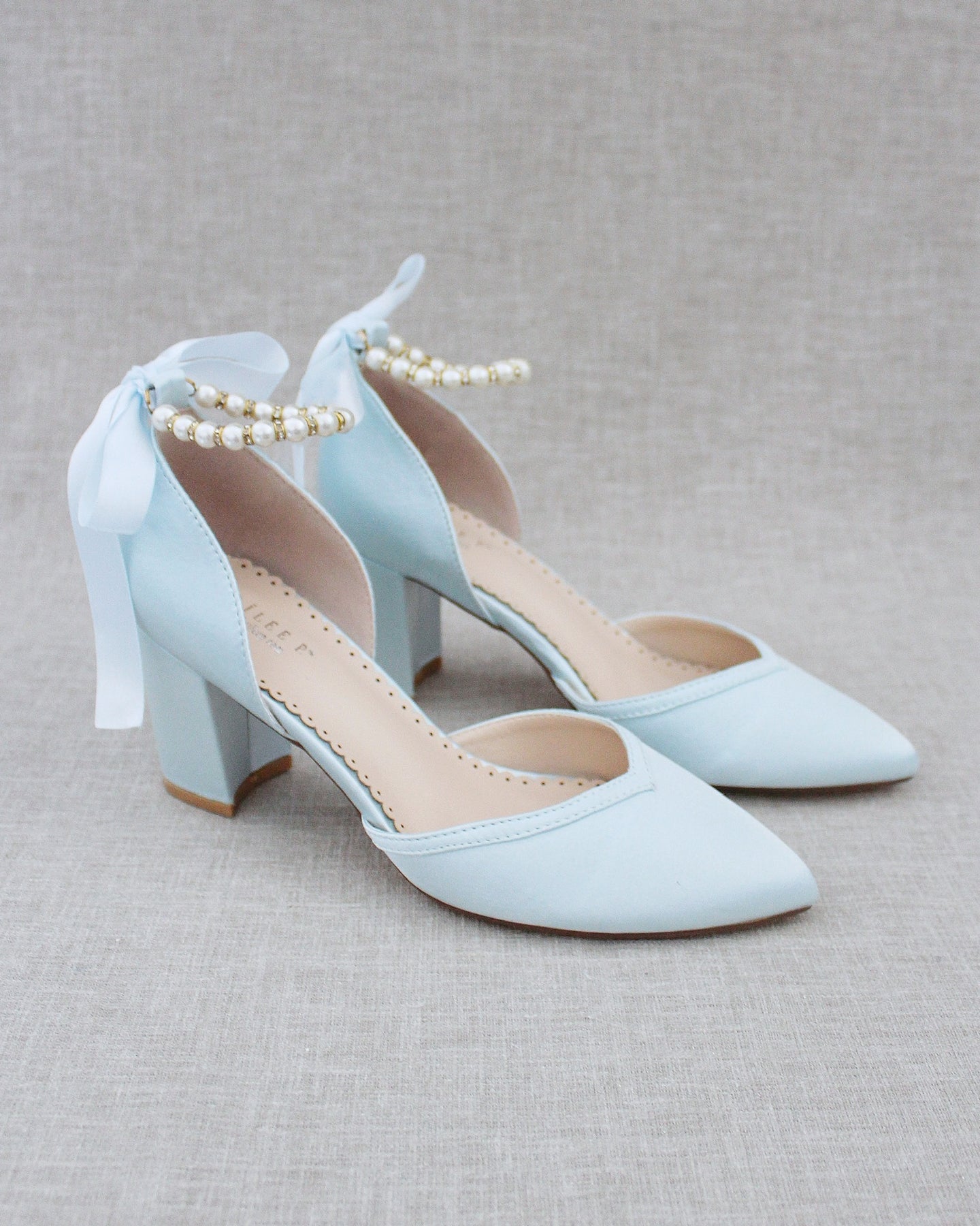 Lau - Block Heel Wedding Sandals With Pearl Straps - Charlotte Mills