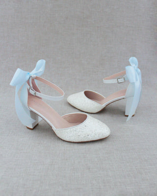Rock Glitter Block Heel with Back Satin Bow