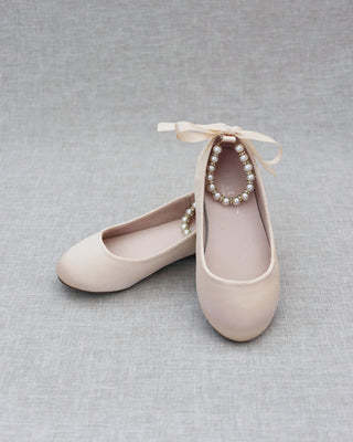 Satin Flats with Pearl Ankle Tie - Baby Shoes Holiday Gift Set (1 PAIR)Kids Shoes