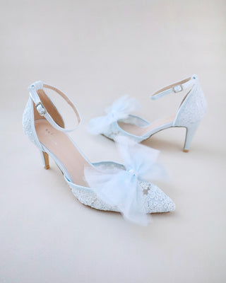 Lace Wedding Heels with Front Tulle BowWomen Shoes
