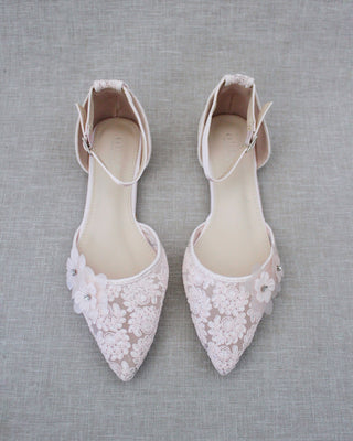 Crochet Lace Pointy Toe Flats with Flower AppliqueWomen Shoes