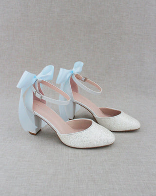 Rock Glitter Block Heel with Back Satin Bow