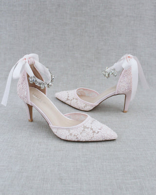 Wedding Lace Heels With Crystal StrapWomen Shoes