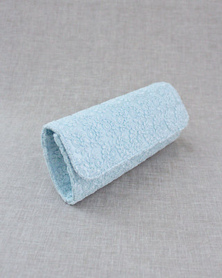 light blue crochet lace wedding clutch