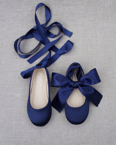 navy satin girls shoes