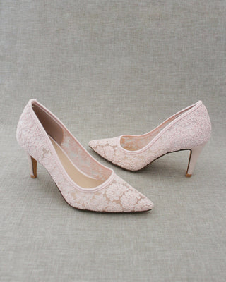 pink bridal lace heels