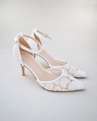 white crochet bridal shoes with pearls