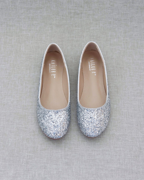 Silver flat evening sales shoes