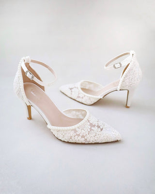 ivory crochet wedding shoes with pearls
