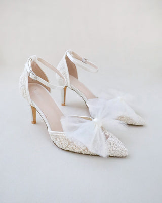 Lace Wedding Heels with Front Tulle BowWomen Shoes