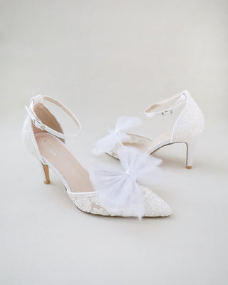 Lace Wedding Heels with Front Tulle BowWomen Shoes