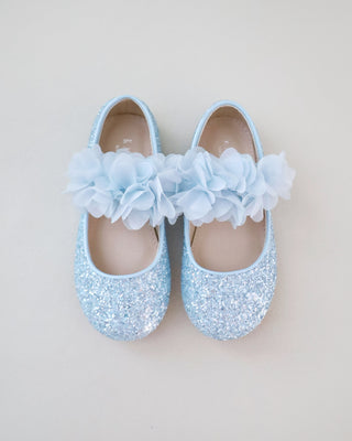 Rock Glitter Mary Jane Flats with Chiffon Flowers