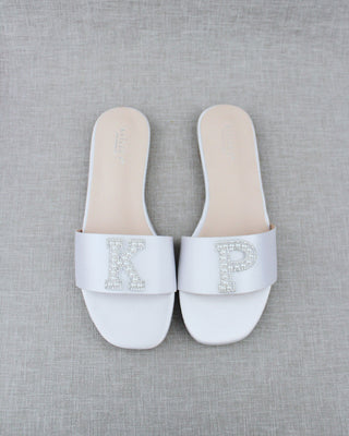 Personalized Satin Slip On Flat Wedding Sandals