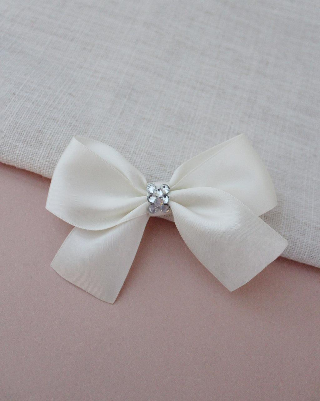 Large Satin Hair Bow with Pearl Rhinestone Center