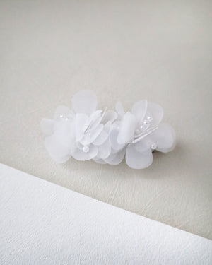 White Chiffon Pearl Flower Barrette for Girls