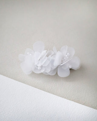 White Chiffon Pearl Flower Barrette for Girls