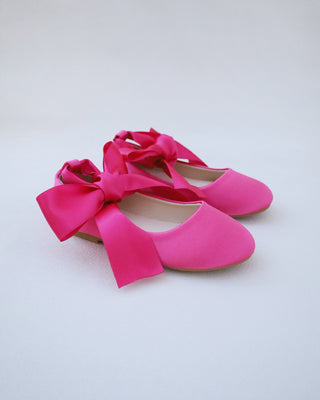 fuchsia satin girls ballet flats