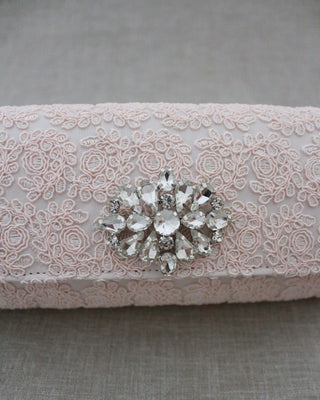 dusty pink crochet lace wedding clutch