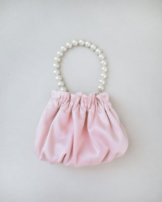 dusty pink pearl satin flower girls pouch