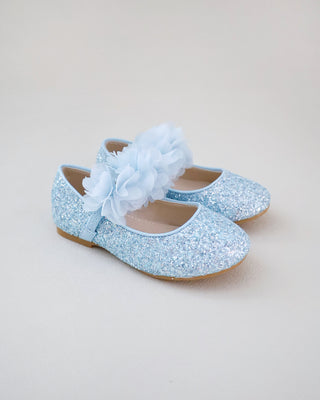 Rock Glitter Mary Jane Flats with Chiffon Flowers