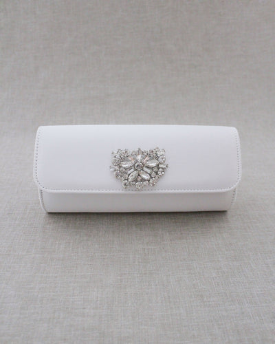 white bridal clutch with brooch