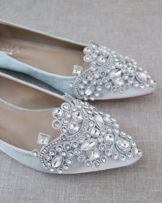 Light Blue Embellished Rhinestone Wedding Flats