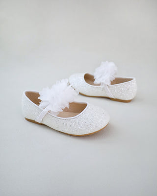 Rock Glitter Mary Jane Flats with Chiffon Flowers