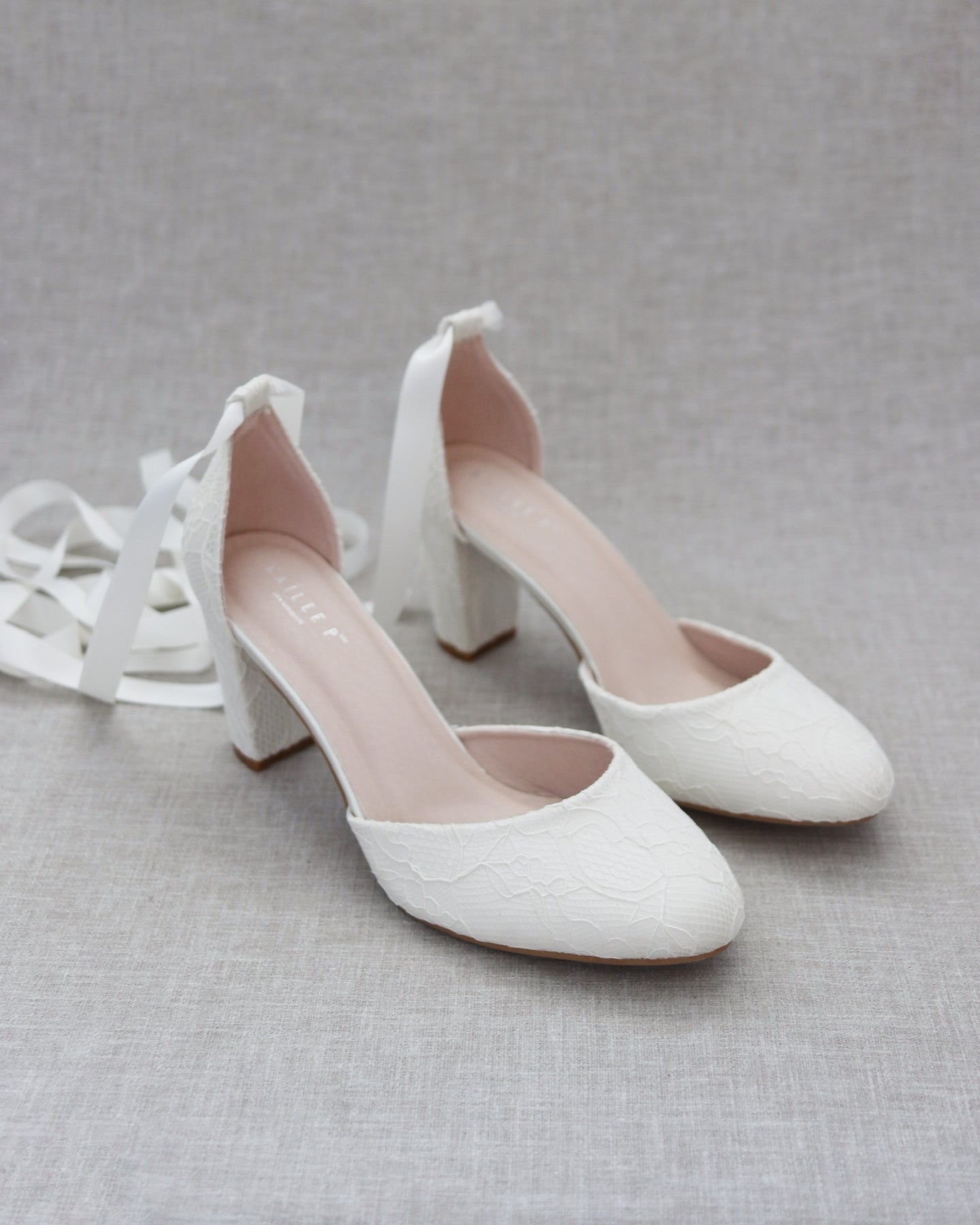 Ivory Lace Block Heel with Ballerina Lace Up - Women Shoes, Bridal ...